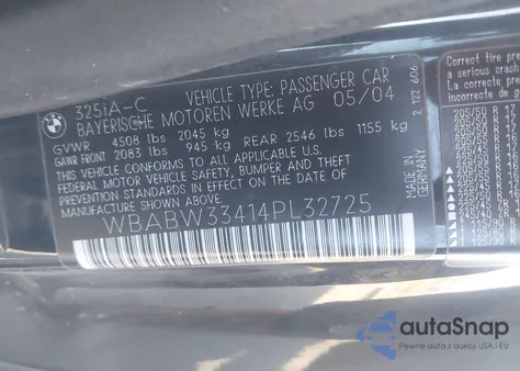 2004 BMW 325Ci from USA, damaged, VIN WBABW33414PL32725